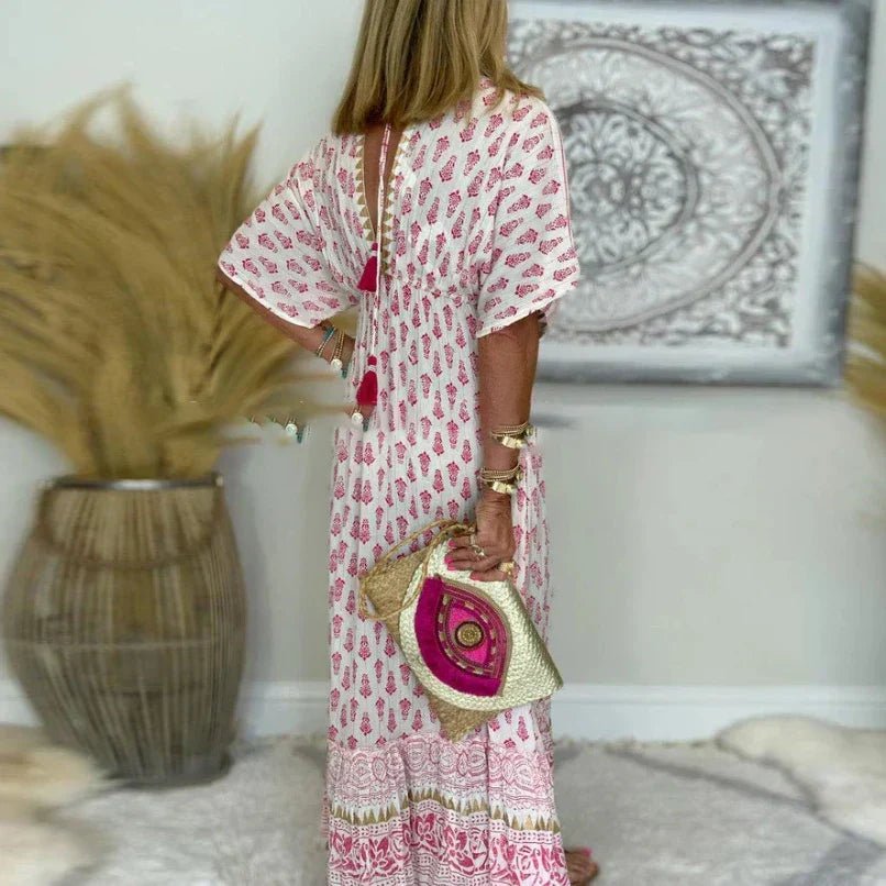 Boho Maxikjole Med Print Løstsiddende Boheme Stil