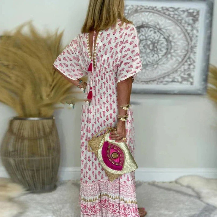 Boho Maxikjole Med Print Løstsiddende Boheme Stil