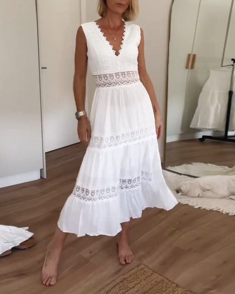 Boho Maxikjole V-hals Wrap-design Blonde Detaljer