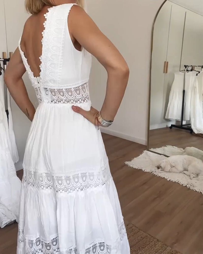 Boho Maxikjole V-hals Wrap-design Blonde Detaljer