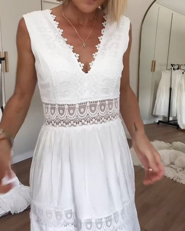 Boho Maxikjole V-hals Wrap-design Blonde Detaljer