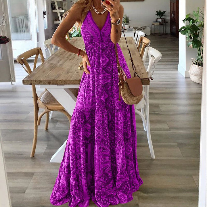 Boho Maxikjole V-udskæring Spaghetti Stropper Løs Pasform - Purple