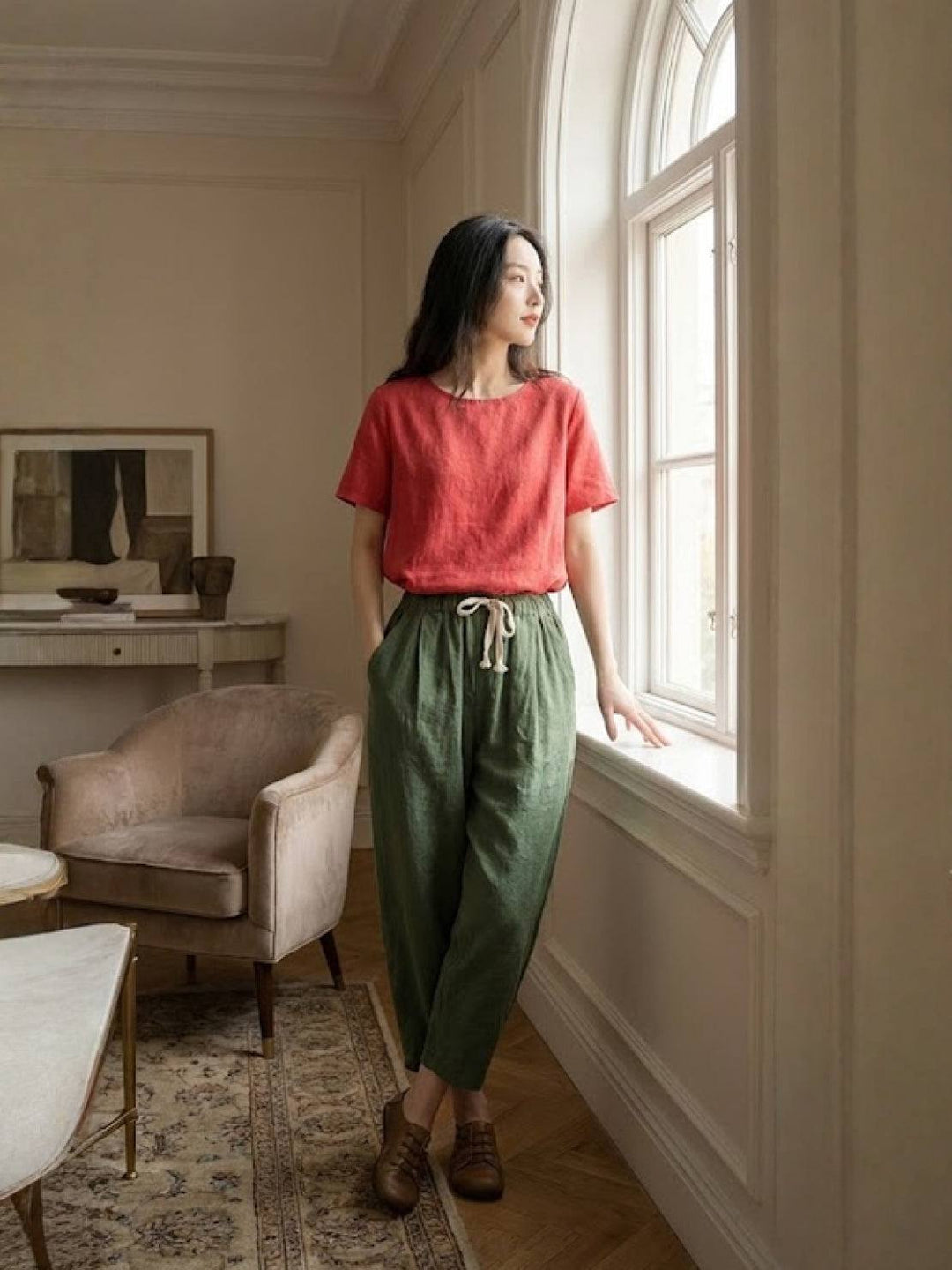 Susanne | Dame Snøre Talje Afslappede Slim Fit Bukser