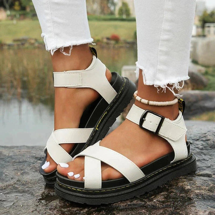 Cross-Strap Sandaler Platform Ankelrem Chunky Sål - White