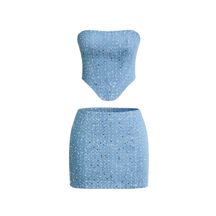 Dahlia Paillette Denim Two-Piece Set Tube Top Nederdel Dame
