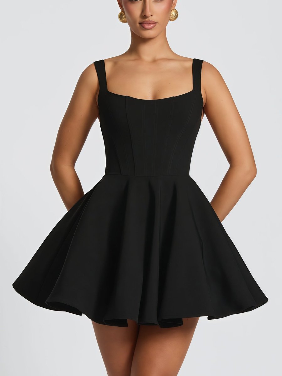 Dame A-line Cocktail Dress Sløjfe Flæseskørt Selekjole - Sort