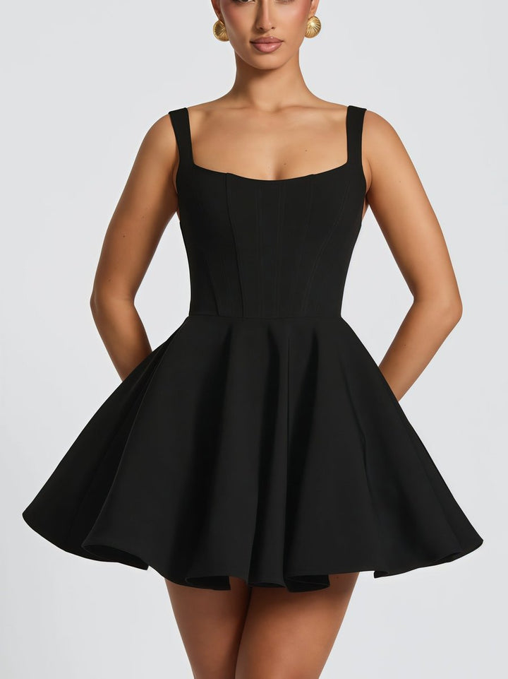 Dame A-line Cocktail Dress Sløjfe Flæseskørt Selekjole - Sort