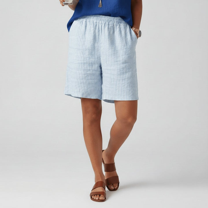 Dame Afslappet Stribet Shorts Elastisk Talje Sommer - Sky Blue