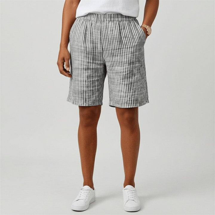 Dame Afslappet Stribet Shorts Elastisk Talje Sommer - Monochrome Grey