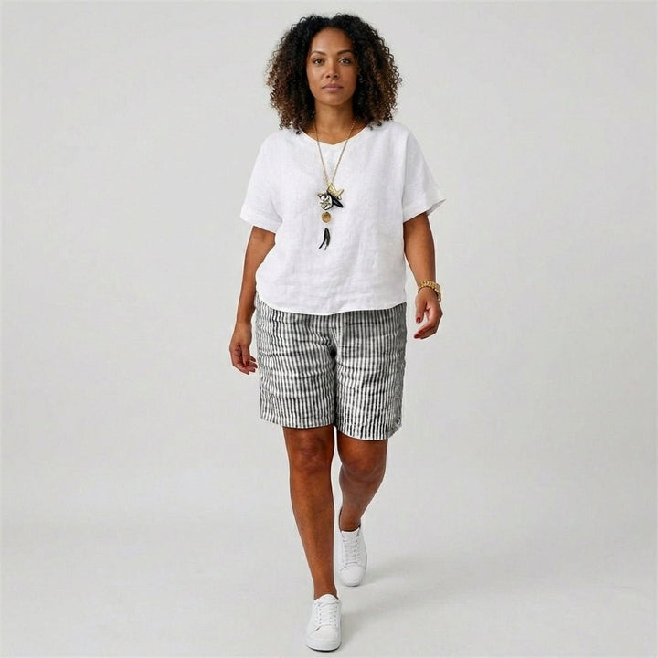 Dame Afslappet Stribet Shorts Elastisk Talje Sommer