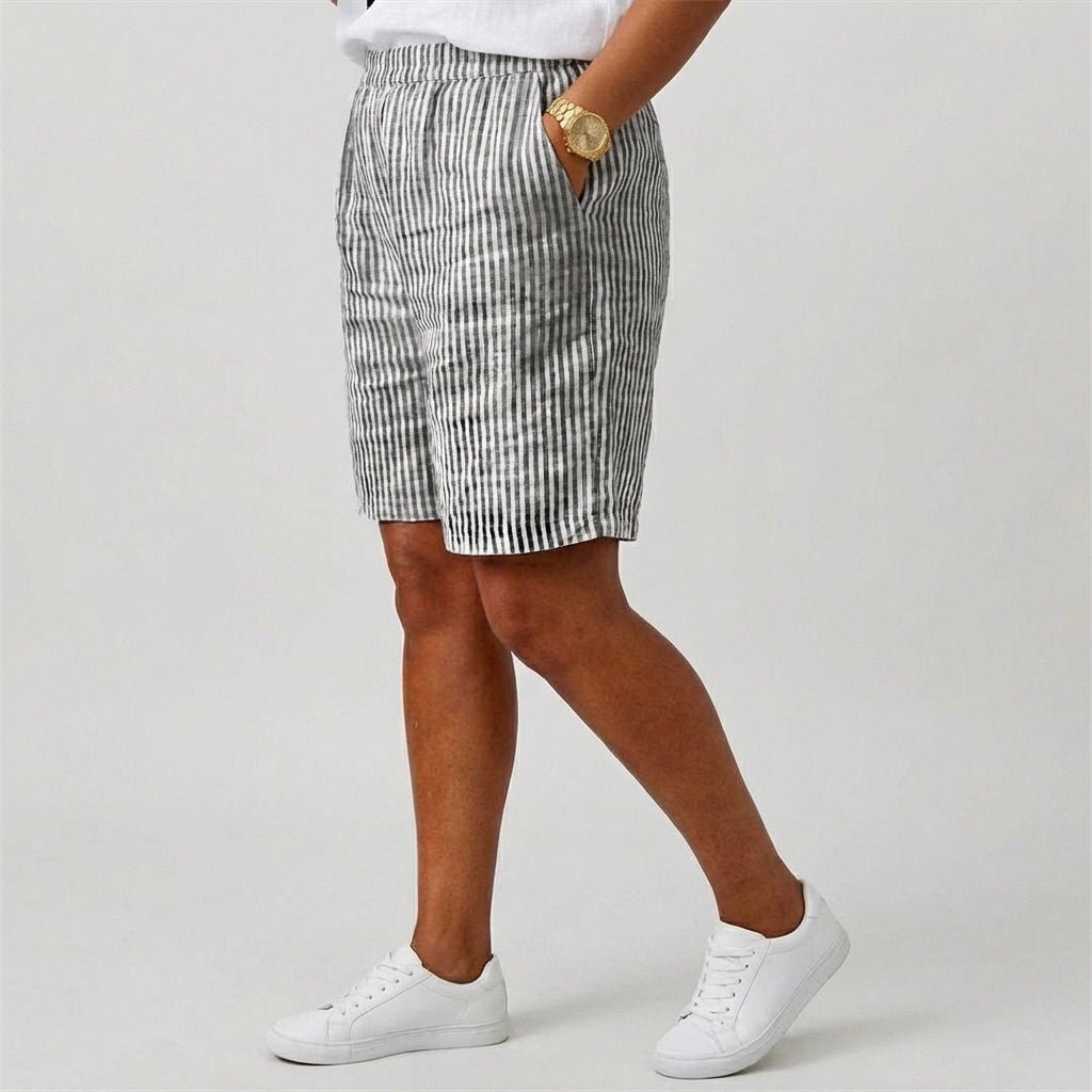 Dame Afslappet Stribet Shorts Elastisk Talje Sommer