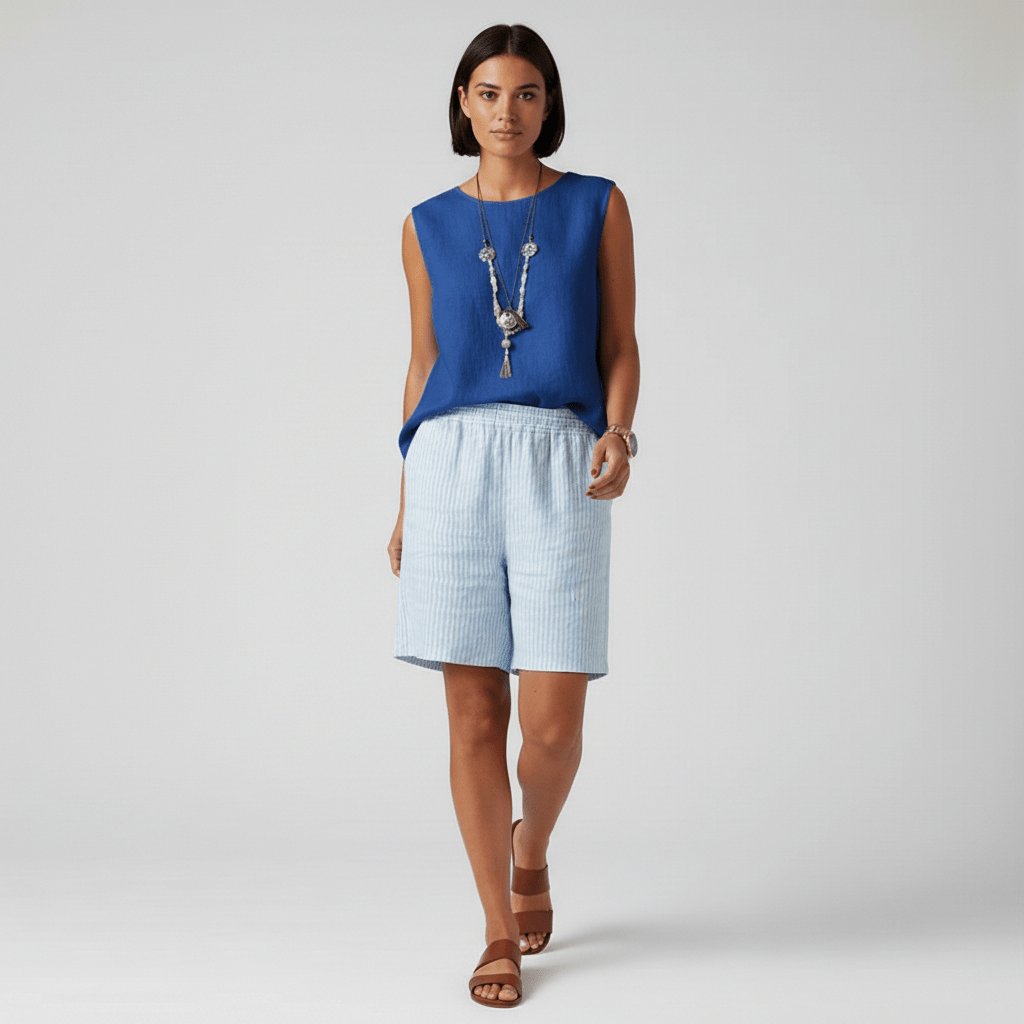 Dame Afslappet Stribet Shorts Elastisk Talje Sommer