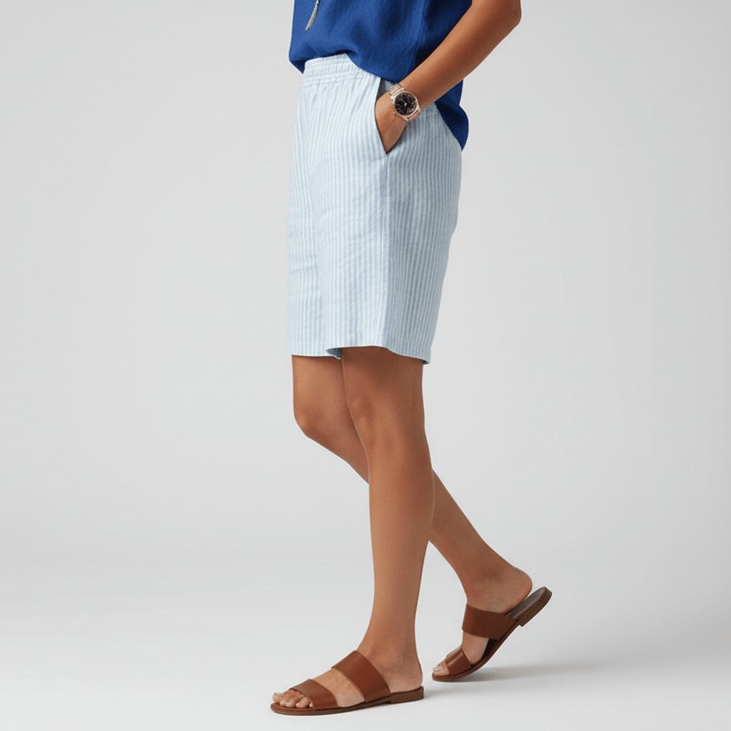 Dame Afslappet Stribet Shorts Elastisk Talje Sommer