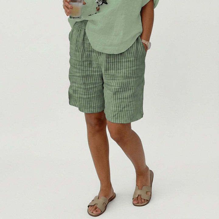 Dame Afslappet Stribet Shorts Elastisk Talje Sommer - Mint Green