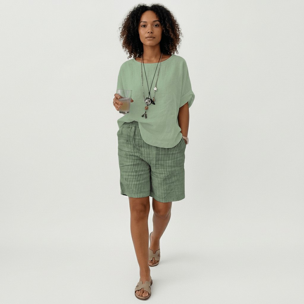 Dame Afslappet Stribet Shorts Elastisk Talje Sommer
