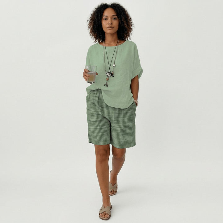 Dame Afslappet Stribet Shorts Elastisk Talje Sommer
