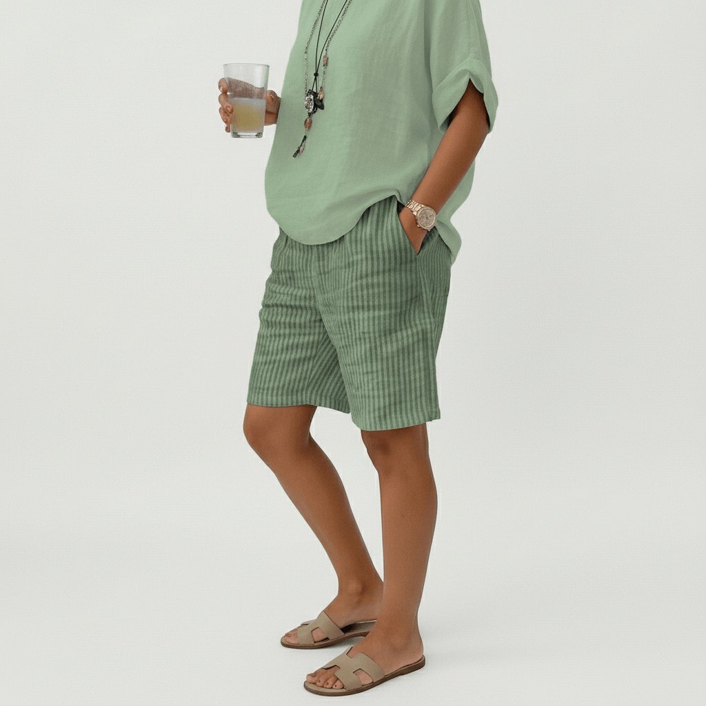 Dame Afslappet Stribet Shorts Elastisk Talje Sommer