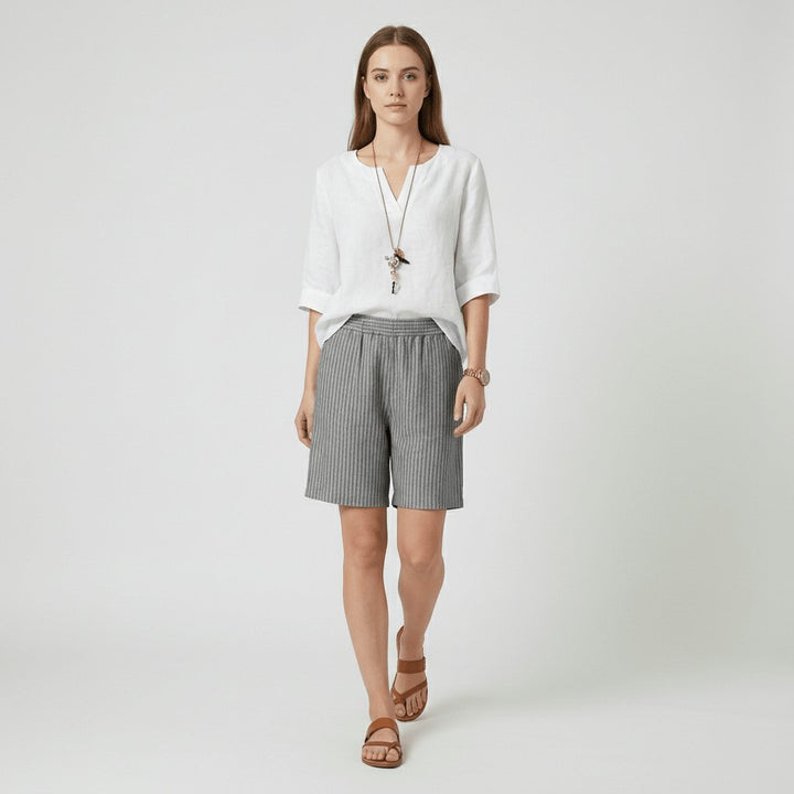 Dame Afslappet Stribet Shorts Elastisk Talje Sommer