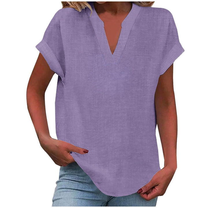 Dame Afslappet V-Udskæring Kortærmet Bluse - Light Purple