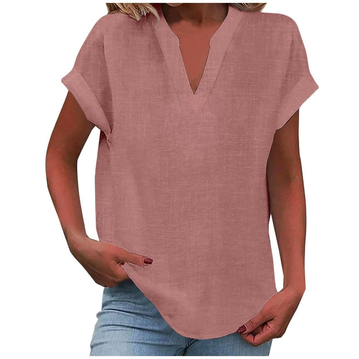 Dame Afslappet V-Udskæring Kortærmet Bluse - Pink