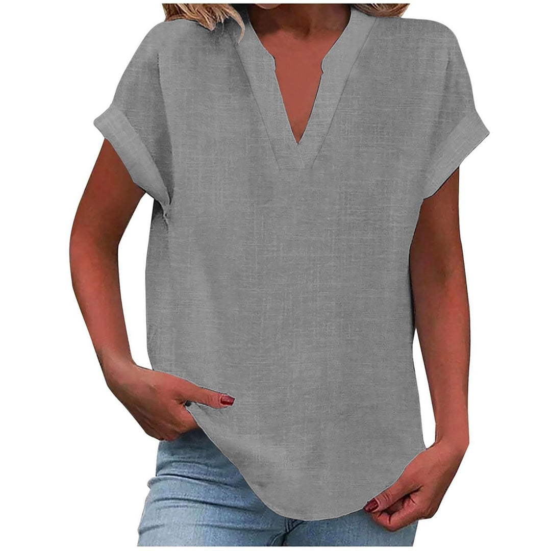 Dame Afslappet V-Udskæring Kortærmet Bluse - Light Grey