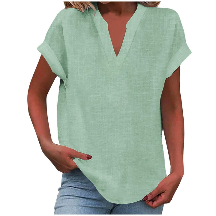 Dame Afslappet V-Udskæring Kortærmet Bluse - Light Green