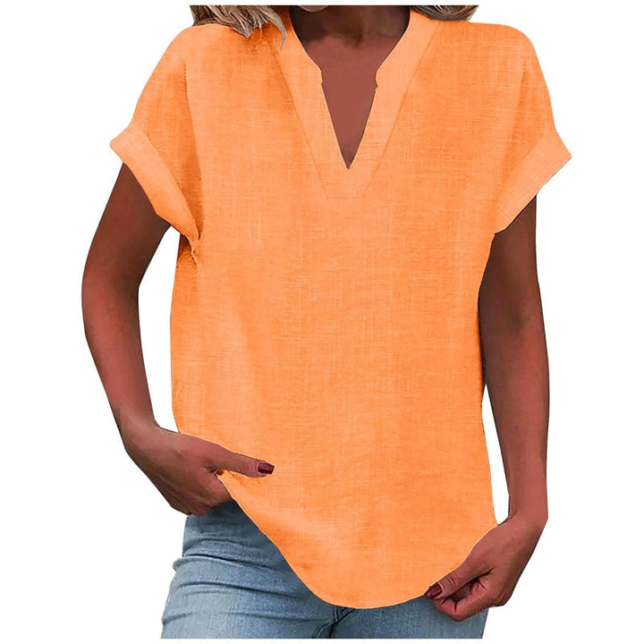 Dame Afslappet V-Udskæring Kortærmet Bluse - Orange