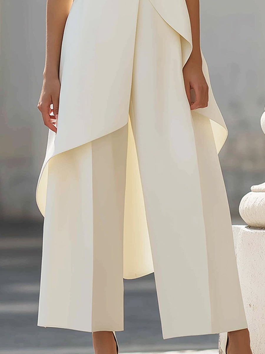 Dame Asymmetrisk High-Neck Ærmeløs Wide-Leg Bukse Sæt