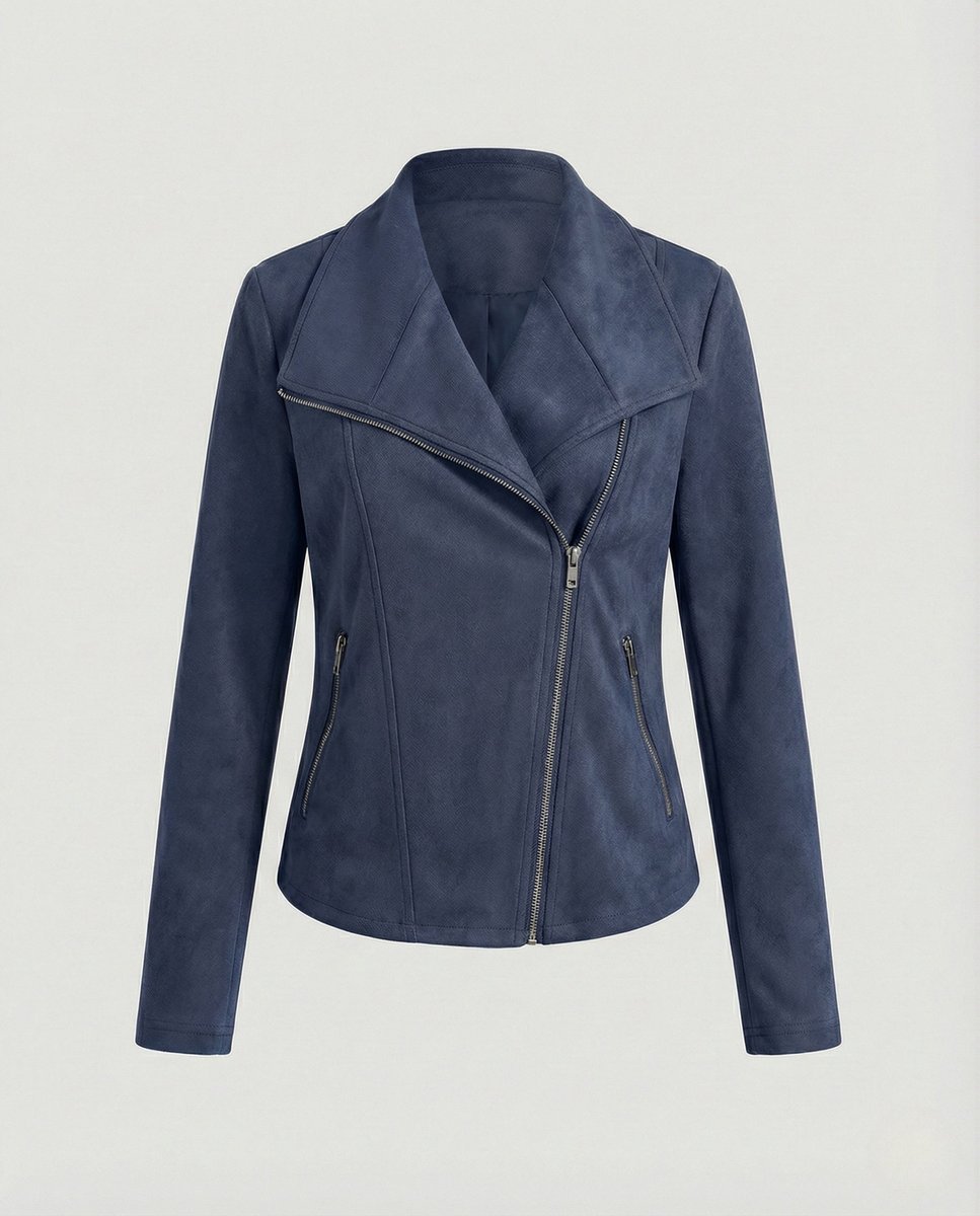 Dame Asymmetrisk Lynlås Biker Leather Jacket Ruskindslook