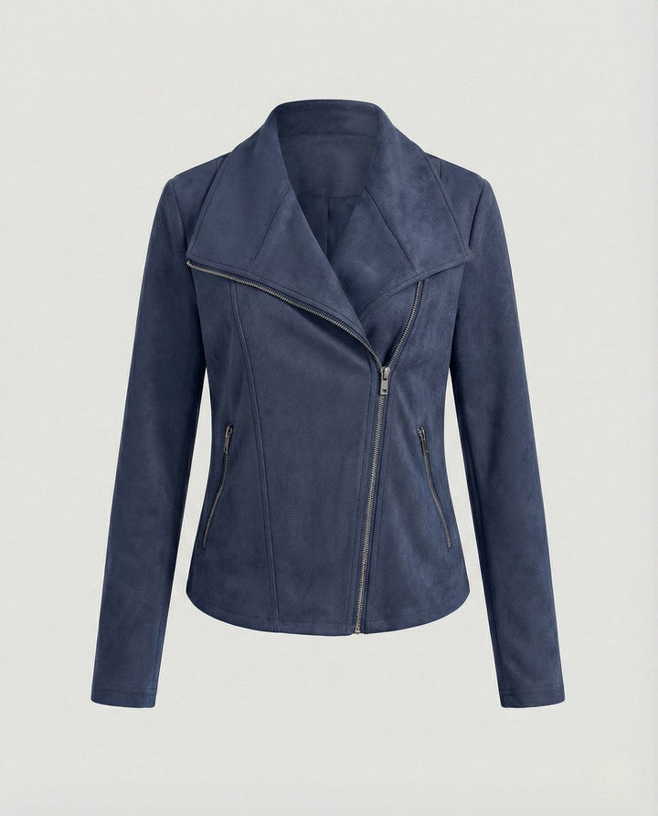 Dame Asymmetrisk Lynlås Biker Leather Jacket Ruskindslook
