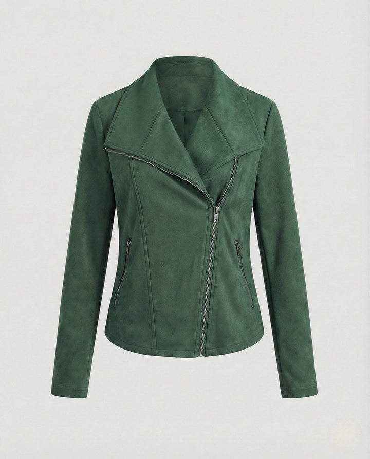 Dame Asymmetrisk Lynlås Biker Leather Jacket Ruskindslook