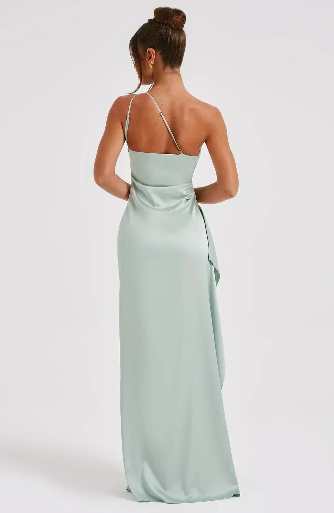 Dame Asymmetrisk One-Shoulder Satin Maxi Aftenkjole Høj Slids