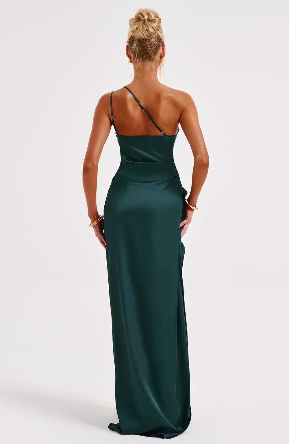 Dame Asymmetrisk One-Shoulder Satin Maxi Aftenkjole Høj Slids