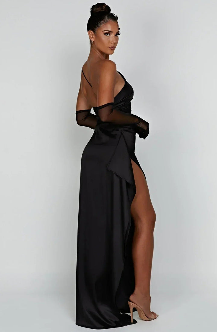 Dame Asymmetrisk One-Shoulder Satin Maxi Aftenkjole Høj Slids