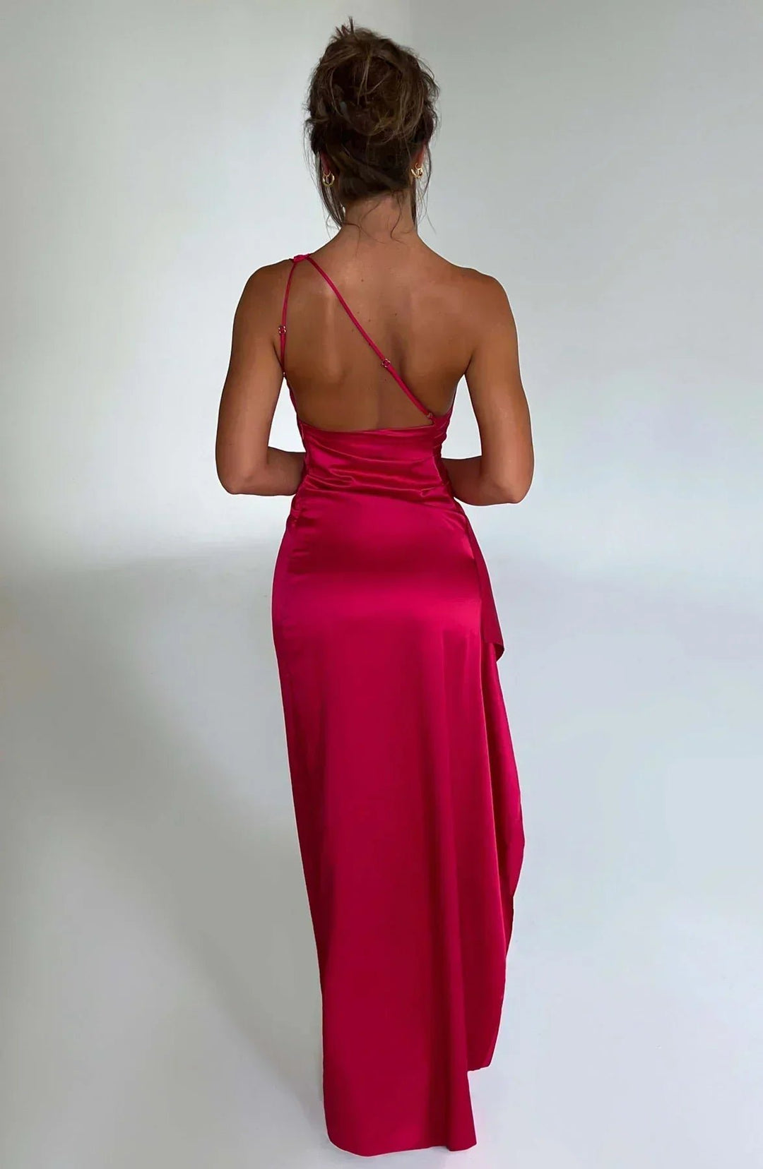 Dame Asymmetrisk One-Shoulder Satin Maxi Aftenkjole Høj Slids