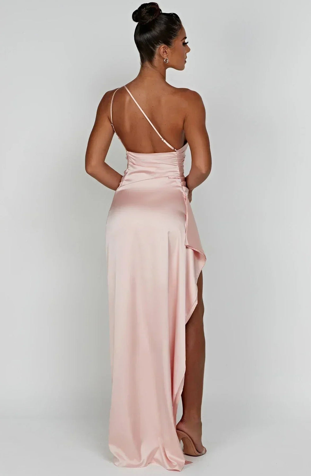 Dame Asymmetrisk One-Shoulder Satin Maxi Aftenkjole Høj Slids