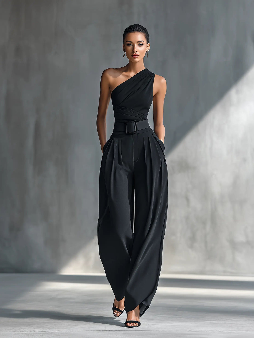 Dame Asymmetrisk Strik Top Wide-Leg Bukser Sæt