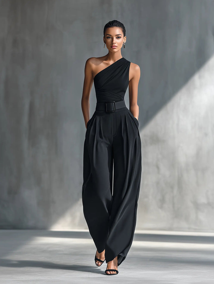 Dame Asymmetrisk Strik Top Wide-Leg Bukser Sæt