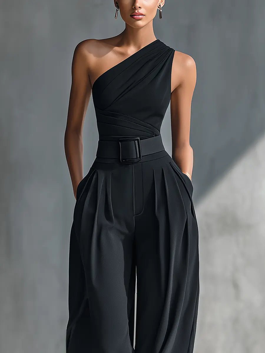 Dame Asymmetrisk Strik Top Wide-Leg Bukser Sæt