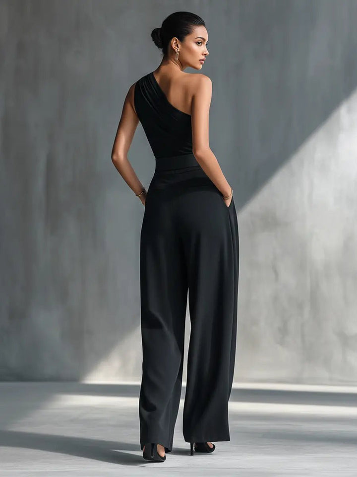 Dame Asymmetrisk Strik Top Wide-Leg Bukser Sæt