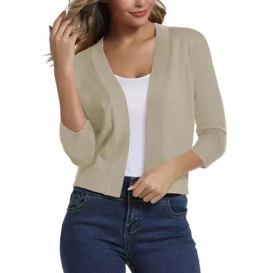 Dame åben kortærmet cardigan med 3/4 ærmer - Beige