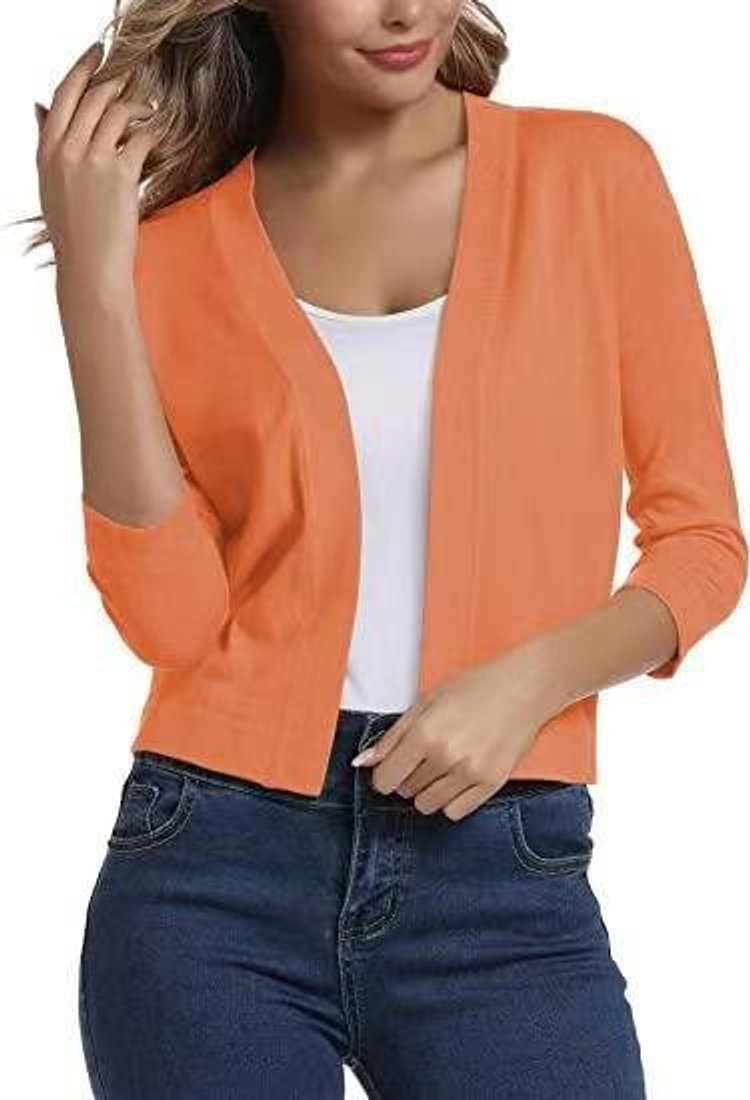 Dame åben kortærmet cardigan med 3/4 ærmer - Orange