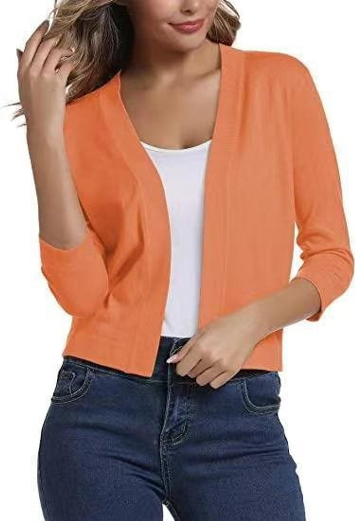 Dame åben kortærmet cardigan med 3/4 ærmer - Orange