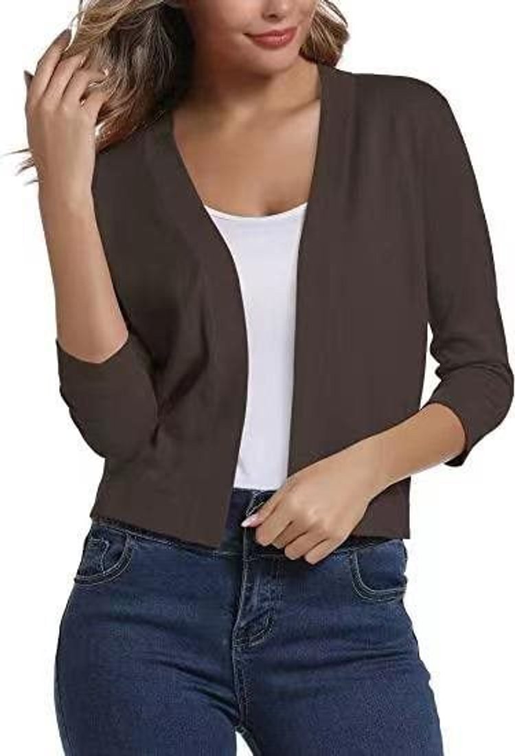 Dame åben kortærmet cardigan med 3/4 ærmer - Brun
