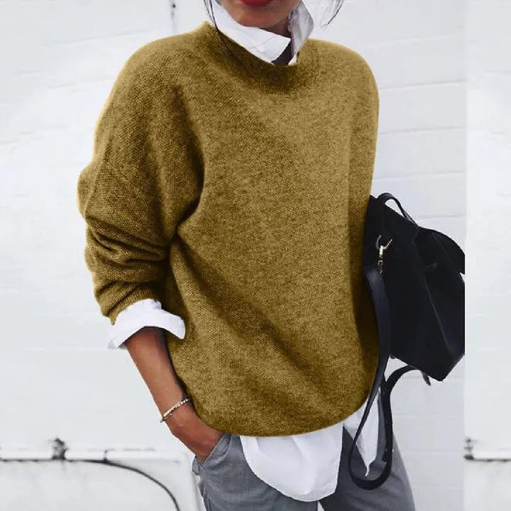 Dame Blød Kashmir-Blend Oversize Rundhalset Pullover Sweater - Khaki