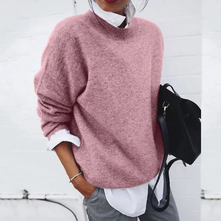 Dame Blød Kashmir-Blend Oversize Rundhalset Pullover Sweater - Pink