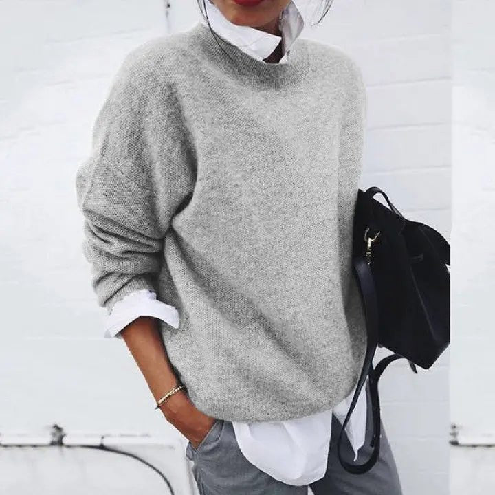 Dame Blød Kashmir-Blend Oversize Rundhalset Pullover Sweater - Gray