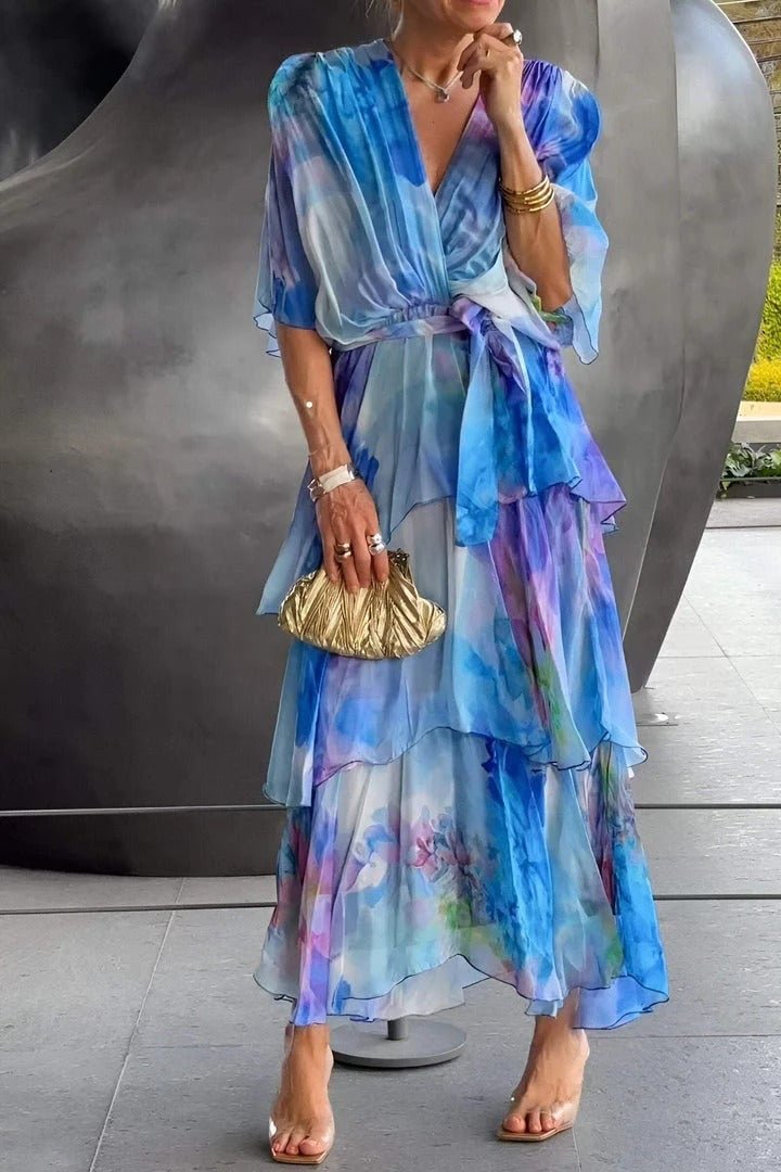 Dame Blomster Chiffon Lagdelt Kjole