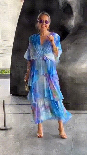 Dame Blomster Chiffon Lagdelt Kjole
