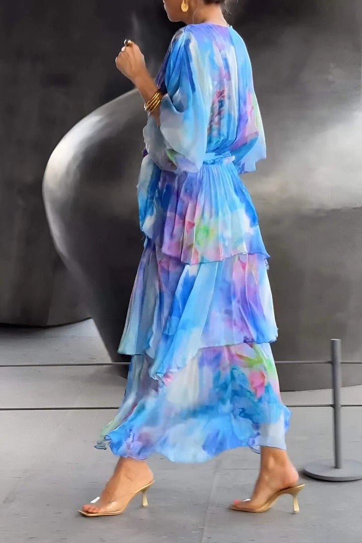 Dame Blomster Chiffon Lagdelt Kjole